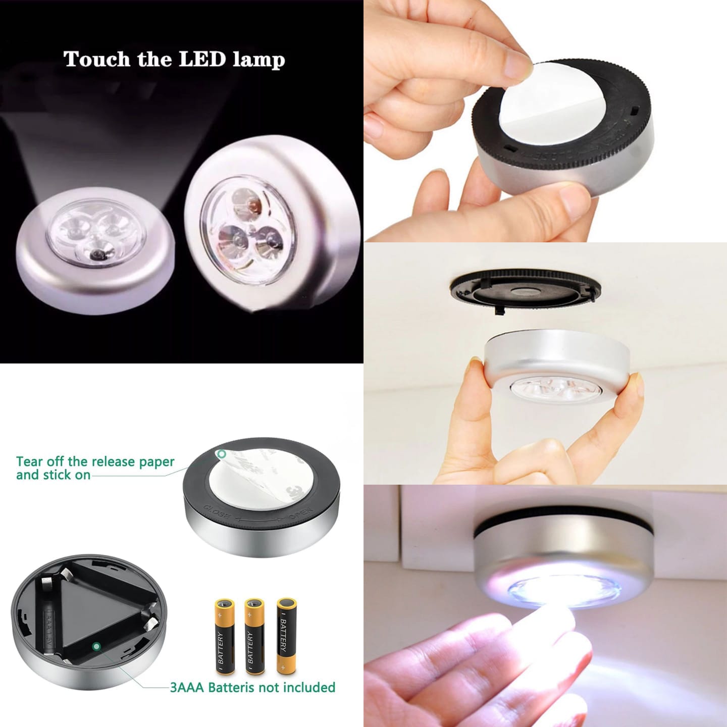 1 Pc Mini Wireless 3 LED Push Touch Wall Light Mini LED Battery Powered Wireless Stick Tap Touch Lamp Stick-On Push Light Wall Staircase Rack