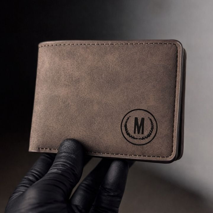 Premium Men's Leather Wallet – M Logo Black Wallet