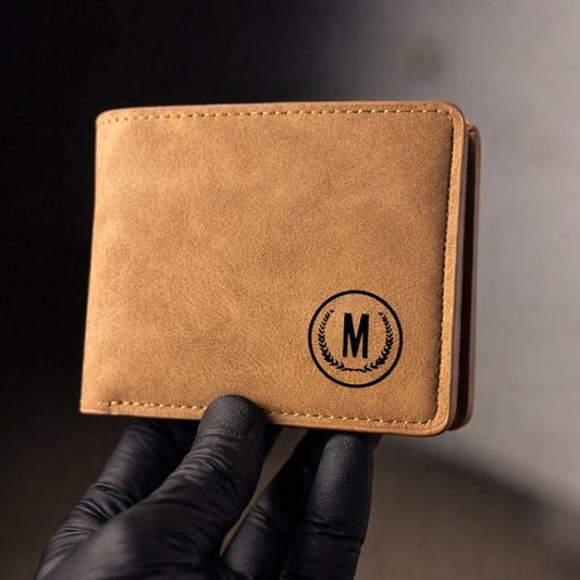 Premium Men's Leather Wallet – M Logo | 6 Card Slots | 2 Cash Pockets | 2 SIM Slots | Elegant Flap Design | 4 Colors