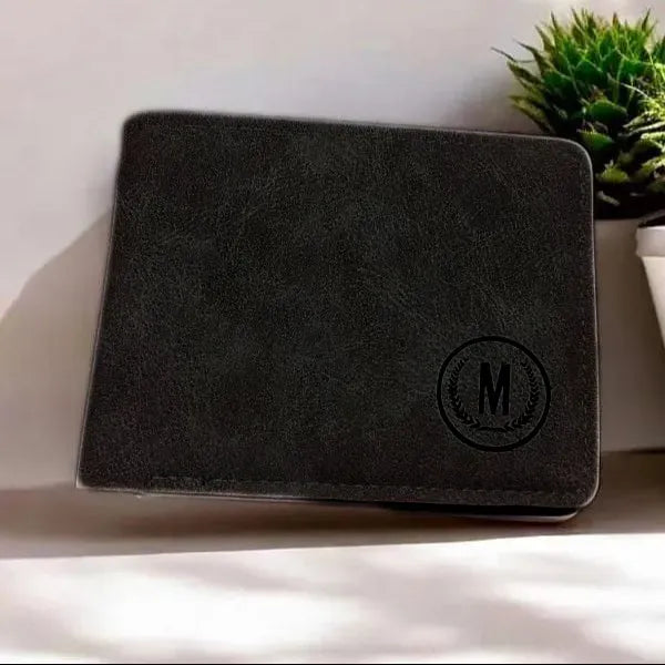 Premium Men's Leather Wallet – M Logo Black Wallet