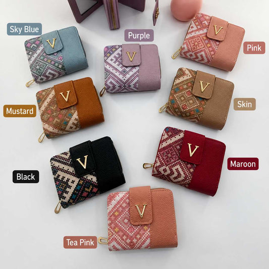 Premium Imported Ladies Check Flap Wallet with Zipper & Card Slots - Tea Pink