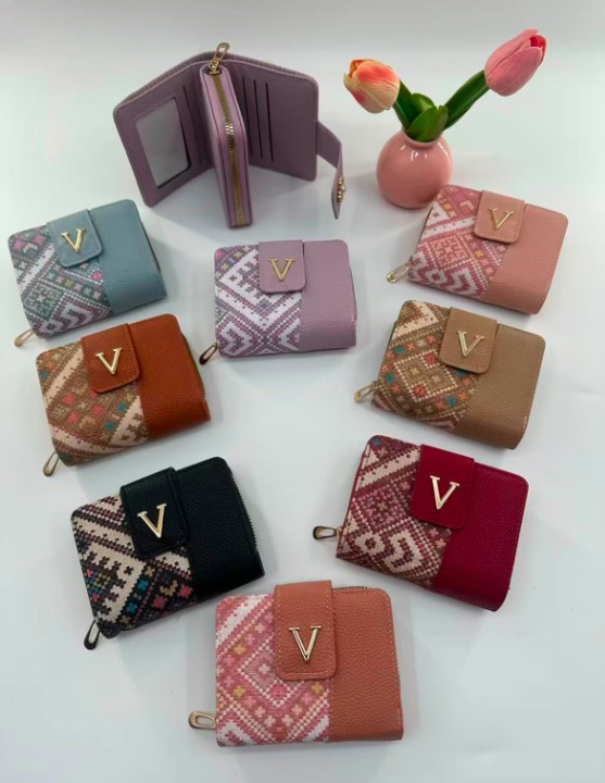 Premium Imported Ladies Check Flap Wallet with Zipper & Card Slots - Tea Pink